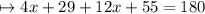 \mapsto4x + 29 + 12x + 55 = 180