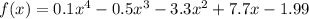 f(x)=0.1x^4-0.5x^3-3.3x^2+7.7x-1.99