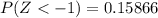 P(Z <  -1  ) =  0.15866