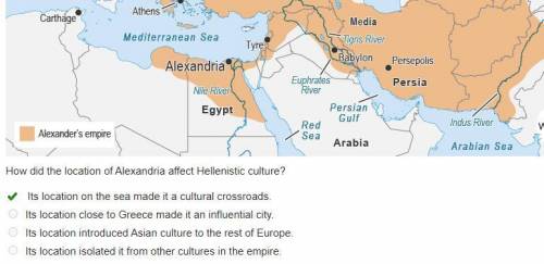 How did the location of Alexandria affect Hellenistic culture?

Its location on the sea made it a cu