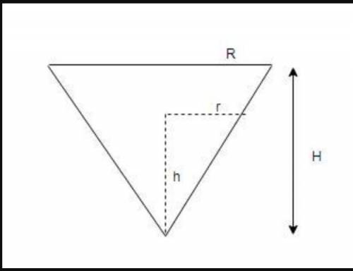 Water is being drained from a container which has the shape of an inverted right circular cone. The