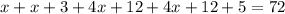 x+x+3+4x+12+4x+12+5=72