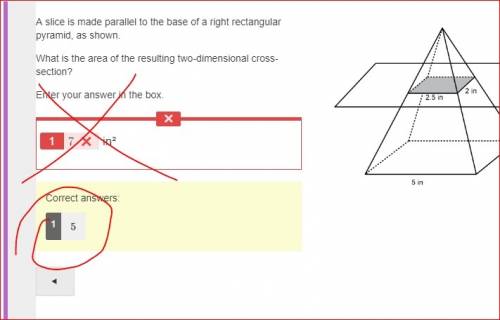 Aslice is made parallel to the base of a right rectangular pyramid, as shown. what is the area of th