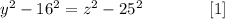 y^2-16^2=z^2-25^2\qquad\qquad [1]