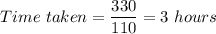 Time\ taken = \dfrac{330}{110} = 3\ hours