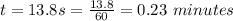 t = 13.8 s = \frac{13.8}{60 }  = 0.23 \ minutes