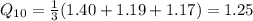 Q_{10}= \frac{1}{3}(1.40+1.19+1.17)=1.25 