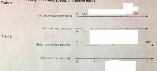 Two trains are traveling at constant speeds on different tracks.

Train A:
Train B:
Which train is t