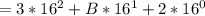 = 3 * 16^2 + B * 16^1 + 2 * 16^0