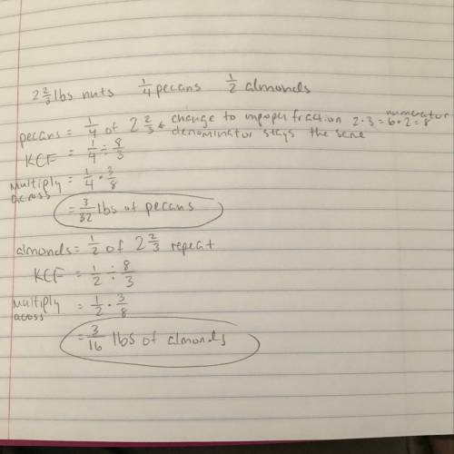 Julia bought a bag of nuts that weighs 2 2/3 pounds. of the nuts in the bag, 1/4 are pecans and 1/2 