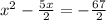 x^2-\frac{5x}{2}=-\frac{67}{2}