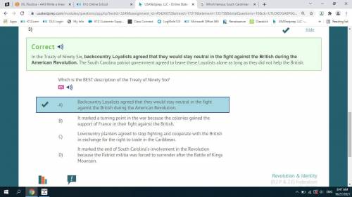 Which is the BEST description of the Treaty of Ninety Six?

A)
Backcountry Loyalists agreed that the