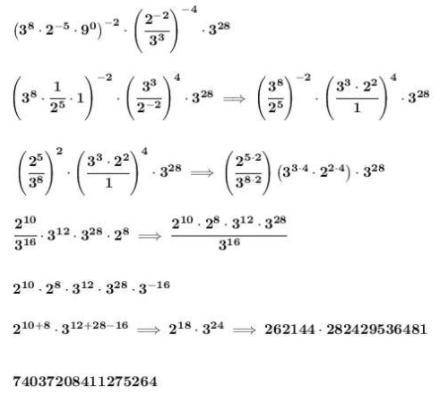 Find the value of the following expression:

(28 ⋅ 3−5 ⋅ 60)−2 ⋅ 3 to the power of negative 2 over 2