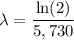 \displaystyle \lambda=\frac {\ln(2)}{ 5,730}