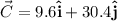\vec C=9.6\mathbf{\hat{i}}+30.4\mathbf{\hat{j}}