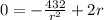 0= -\frac{432}{r^2} + 2r