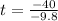 t = \frac{-40}{-9.8}