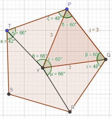 Mark y inside regular pentagon pqrst so that pqy is equilateral is ryt straight?  explain