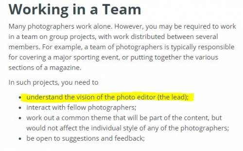 Is usually the lead in a team of photographers.