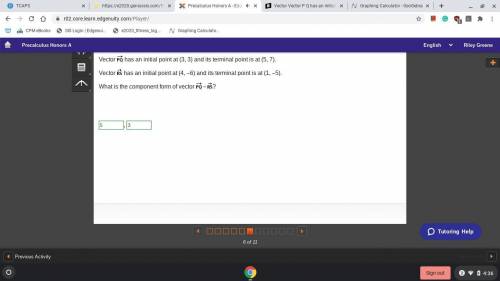 Vector Vector P Q has an initial point at (3, 3) and its terminal point is at (5, 7). Vector Vector