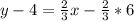 y - 4 = \frac{2}{3}x - \frac{2}{3} * 6