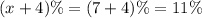 (x+4)\%=(7+4)\%=11\%