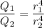 $\frac{Q_1}{Q_2}=\frac{r_1^4}{r_2^4}$