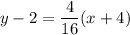 \displaystyle y-2=\frac{4}{16}(x+4)