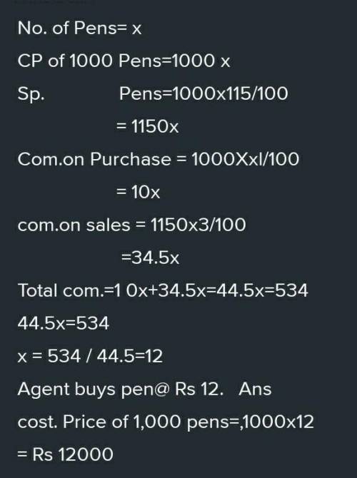 A merchant instructs his agent to buy 1,000 micro tip pens and sell them at 15% above the purchase p