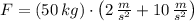 F = (50\,kg)\cdot \left(2\,\frac{m}{s^{2}}+10\,\frac{m}{s^{2}}  \right)