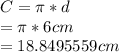 C=\pi *d\\=\pi *6cm\\=18.8495559cm