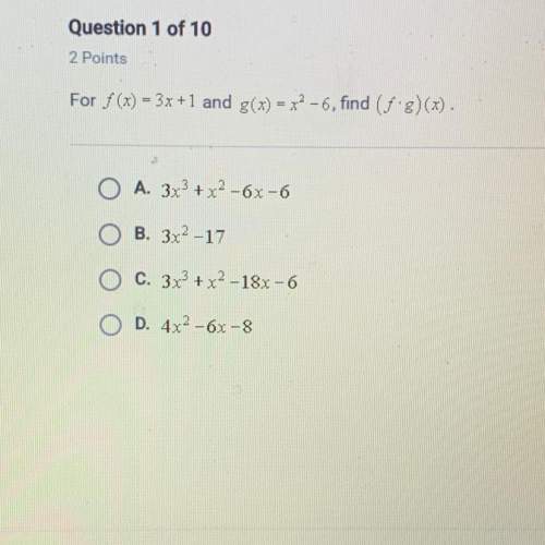 For f (x) =3x +1 and g(x) = x^- 6, find ( f•g)(x).