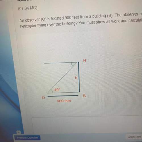 An observer (o) is located 900 feet from a building (b). the observer notices a helicopter (h) flyin