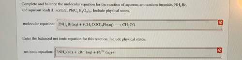 Complete and balance the molecular equation for the reaction of aqueous ammonium bromide, nh4br,