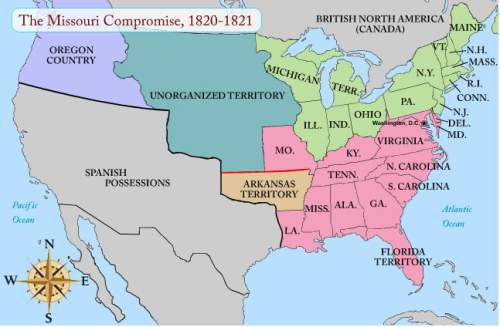 Review the map above. why is the red line between missouri and the arkansas territory significant?