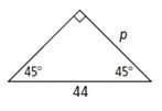 What is the value of p?  a) 22 b) 22 (sqrt) 2 c) 44 d) 44 (sqrt) 3