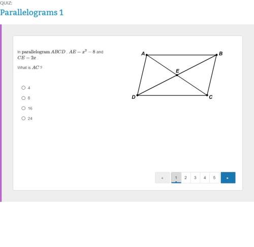 In parallelogram abcd , ae=x2−8 and ce=2x . what is ac ?
