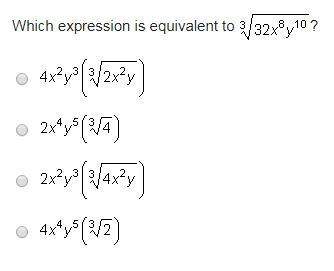 Which expression is equivalent to 3√32x^8y^10?