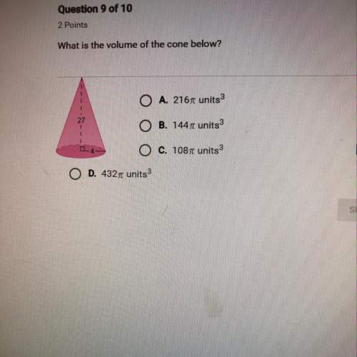 What is the volume of the cone below radius 4 height 27? need asap thx