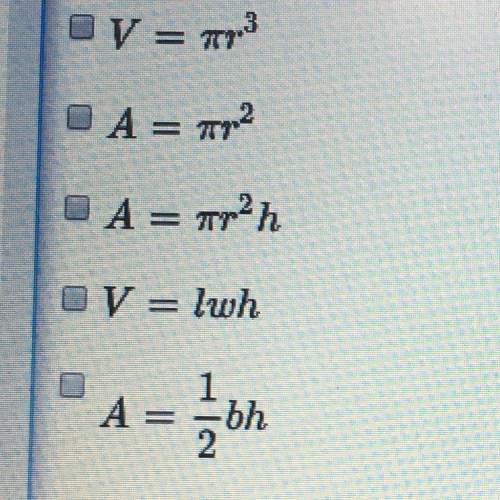 Which of the following equations could be solved for a radius? select all that apply.