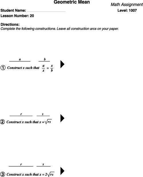 Asap  1) construct x such that a/x = x/b 2) construct x such that x / sqrt r