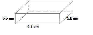 The scale drawing of a concrete pad has a length of 9.1 cm, a depth of 2.2 cm and a width of 3.8 cm.