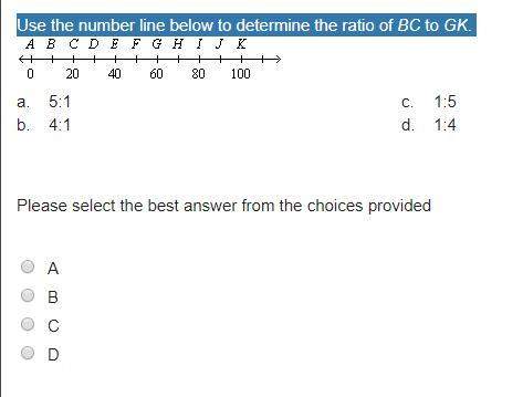 Use the number line below to determine the ratio of bc to gk.