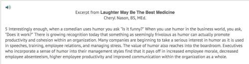 Will give brainliest in paragraph 5, the author argues that, in a business environment, humor