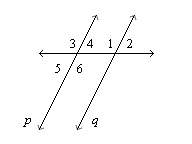 Find the value of x for which p is parallel to q, if m∠1=(9x) and m∠3 = 117 the di