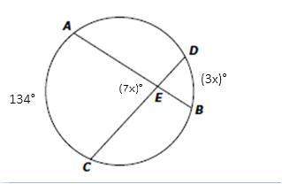 In the diagram shown, chords ab and cd intersect at e. the measure of (ac) ̂ is 134°, the measure of