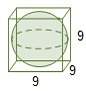 Asphere with a diameter of 9 units fits exactly in the clear glass cube as shown. which expres