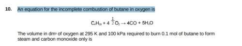 An equation for the incomplete combustion of butane in oxygen is