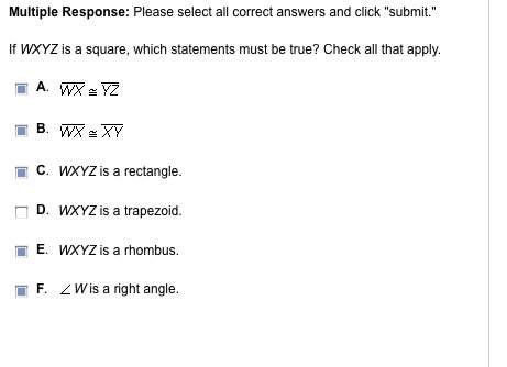 If wxyz is a square, which statements must be true? check all that apply.