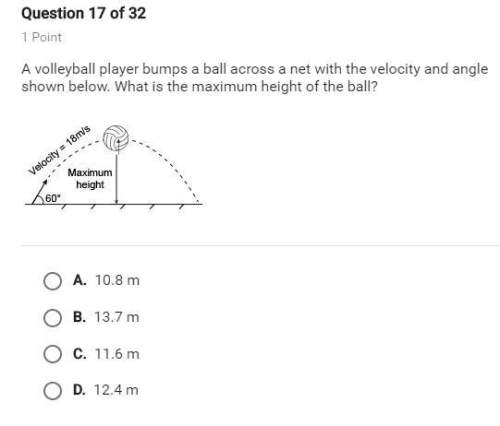 Avolleyball player bumps a ball across a net with the velocity and angle shown below. what is the ma